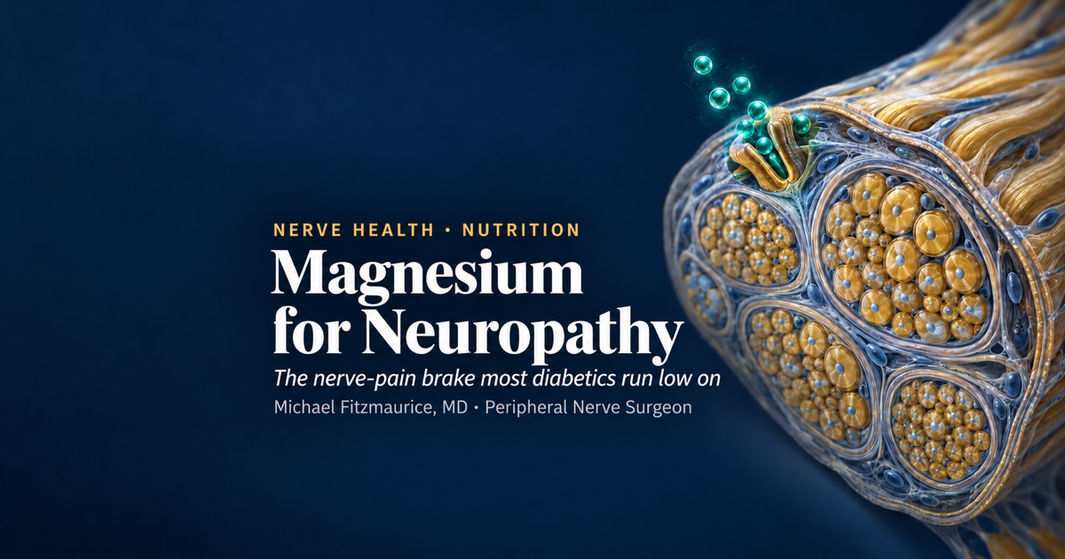 Peripheral nerve cross-section with magnesium ions at the NMDA receptor illustrating magnesium for neuropathy — DrFitzNutrition.com
