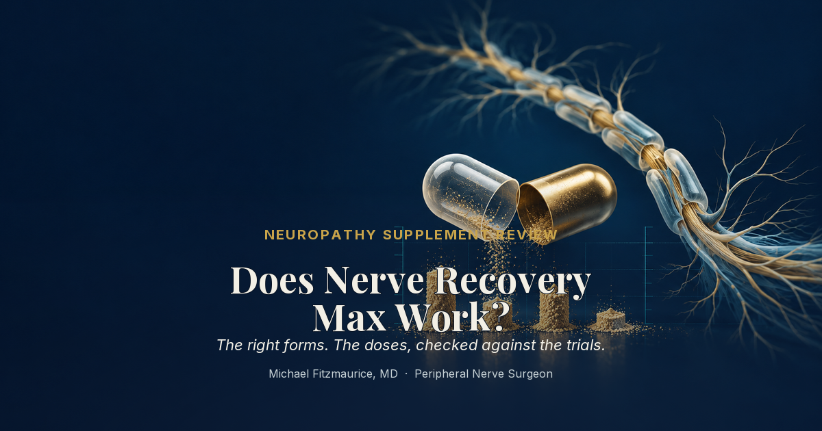 Does Nerve Recovery Max Work? Neuropathy supplement review by peripheral nerve surgeon Michael Fitzmaurice, MD, comparing label doses with clinical trials — DrFitzNutrition.com