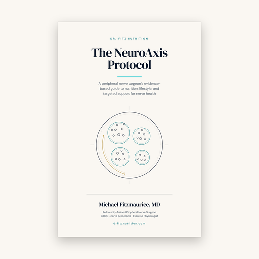 Cover of The NeuroAxis Protocol, a nerve health guide by peripheral nerve surgeon Dr. Michael Fitzmaurice, MD