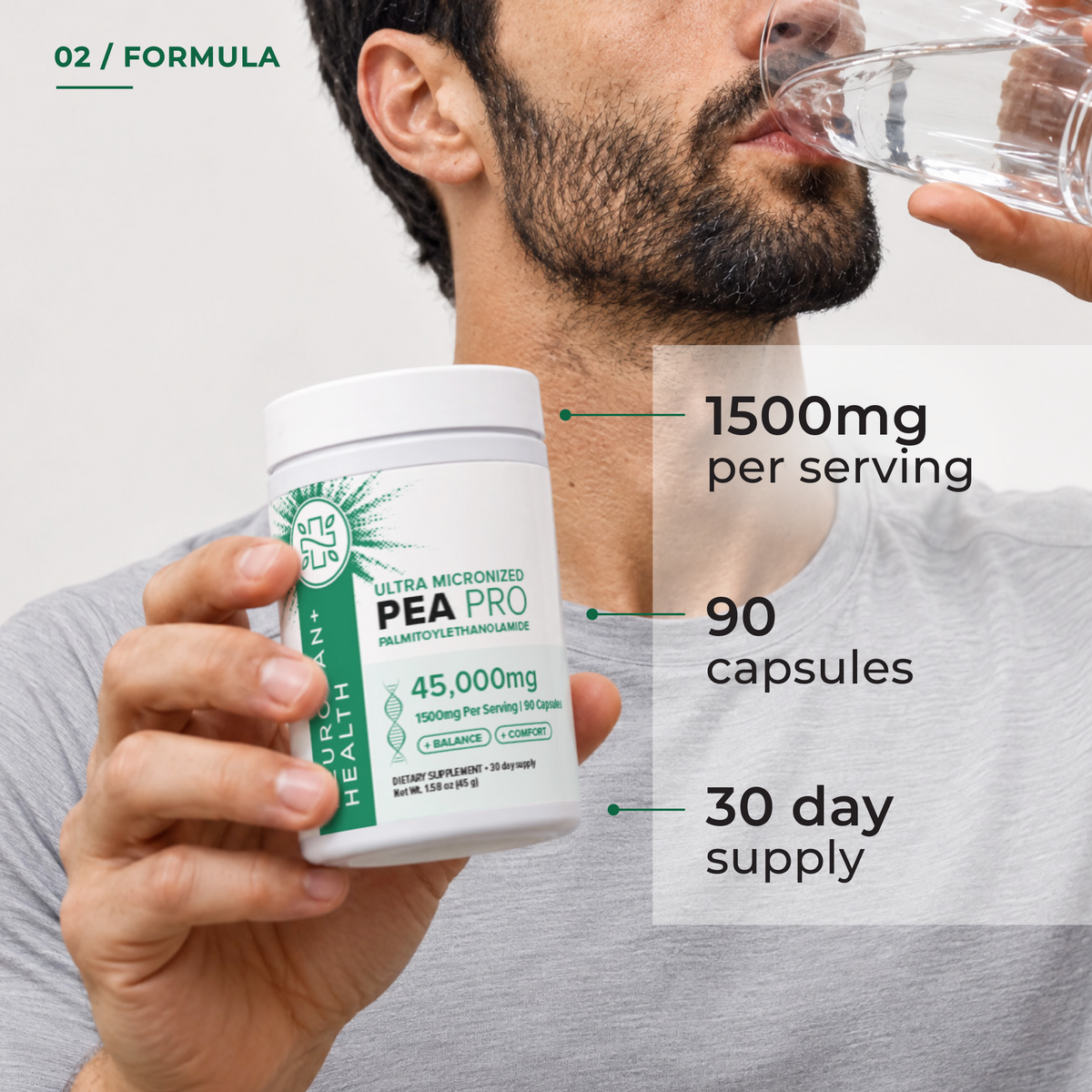 PEA (Palmitoylethanolamide) 500 mg – 90 Ultra-Micronized Capsules | Neurogan Health