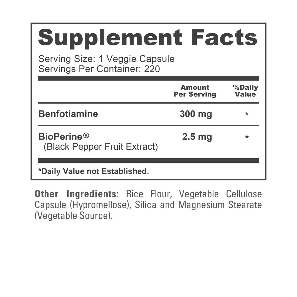 Benfotiamine 300 mg – 220 Veggie Capsules (220-Day Supply)