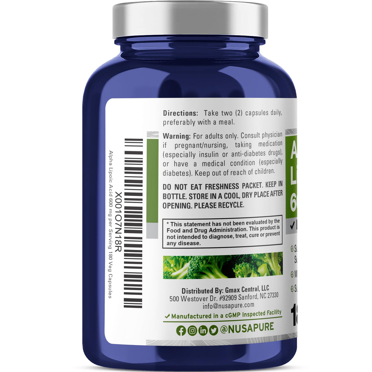 Alpha Lipoic Acid 600 mg – 180 Veggie Capsules (90-Day Supply)