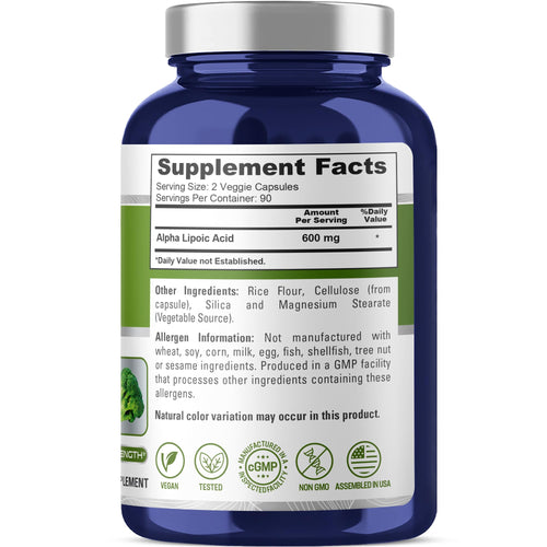 Alpha Lipoic Acid 600 mg – 180 Veggie Capsules (90-Day Supply)